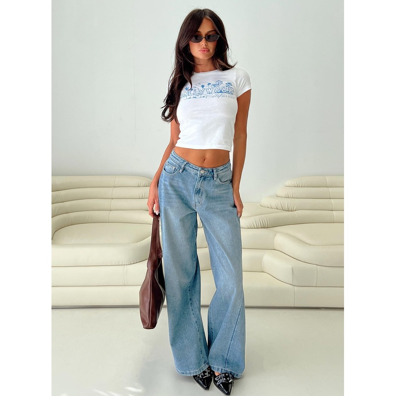 Ringer Low Rise Wide Leg Jeans Blue