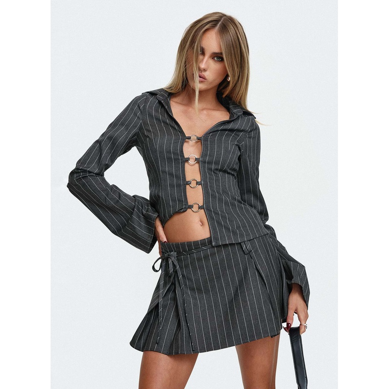 Saraya Pleat Mini Skort Grey Pinstripe