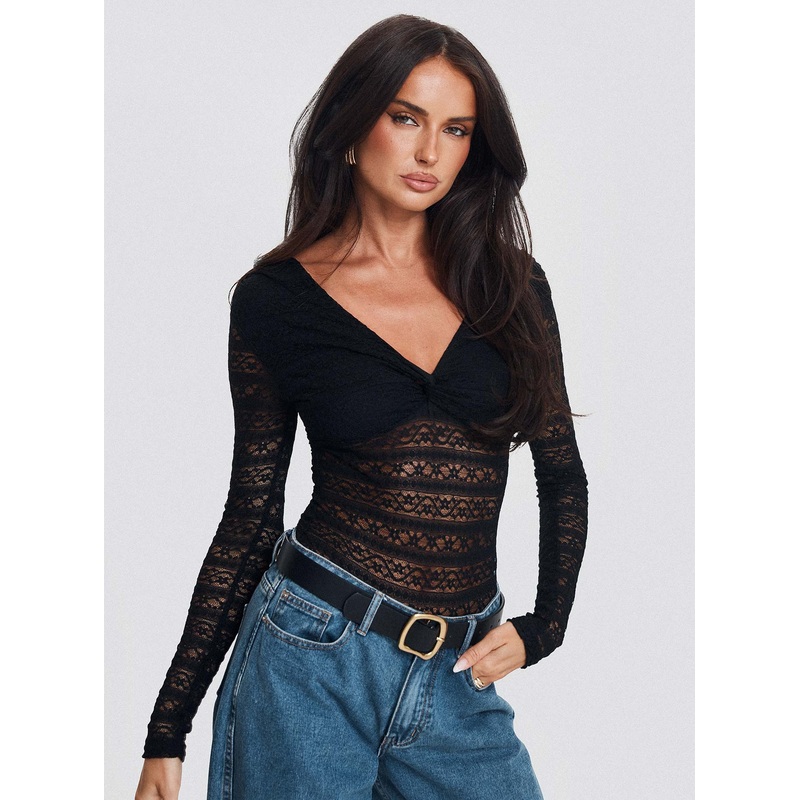 Secret Of Us Off Shoulder Lace Bodysuit Black