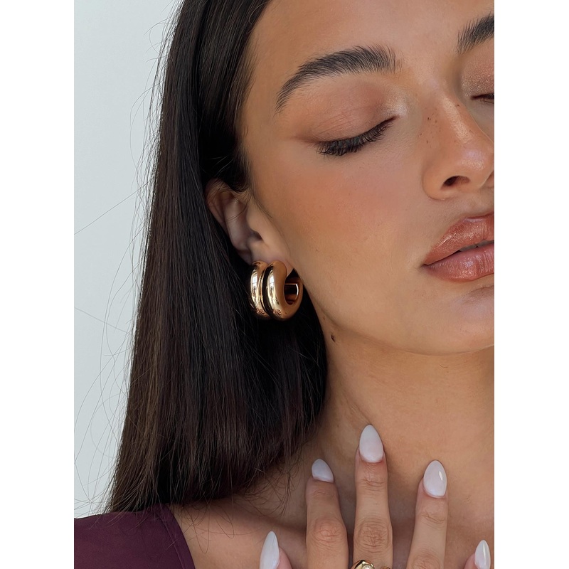 Take My Breath Double Hoop Earring Gold