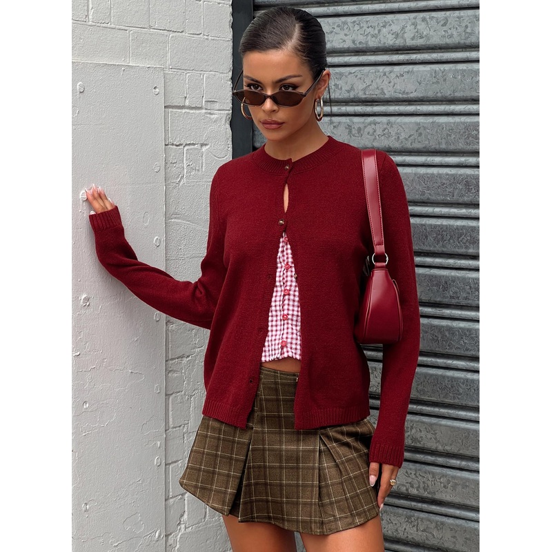 Arica Button Up Knit Cardigan Red