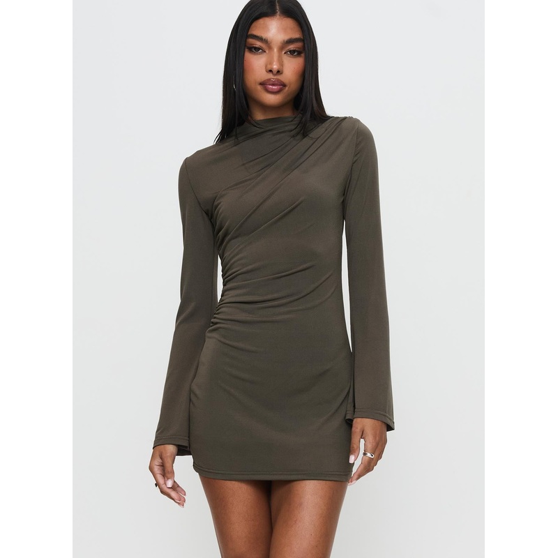 Arte Deco Long Sleeve Mini Dress Mocha