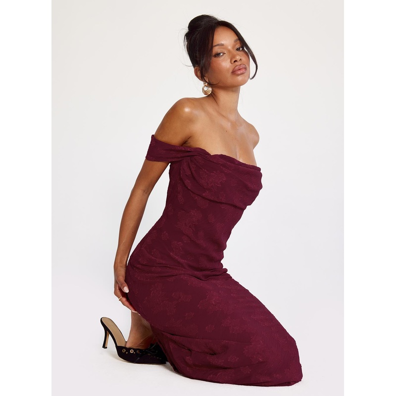 Azura Off The Shoulder Maxi Dress Burgundy