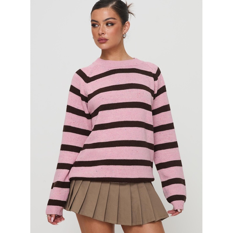 Jacquette Knit Sweater Pink / Brown