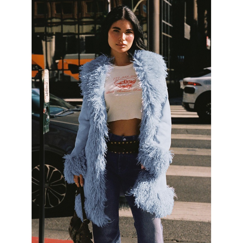 Josefina Faux Fur Detail Jacket Blue