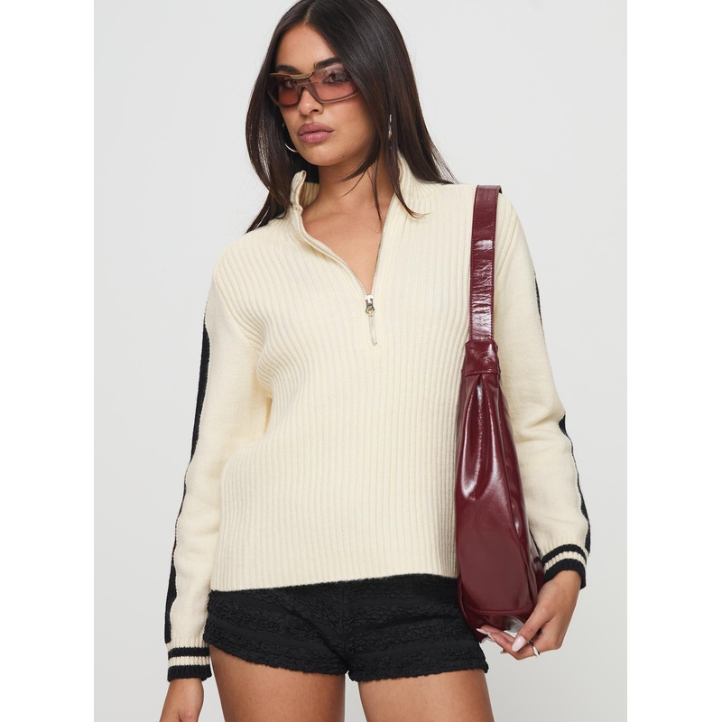 Mandee Quarter Zip Knit Sweater Cream