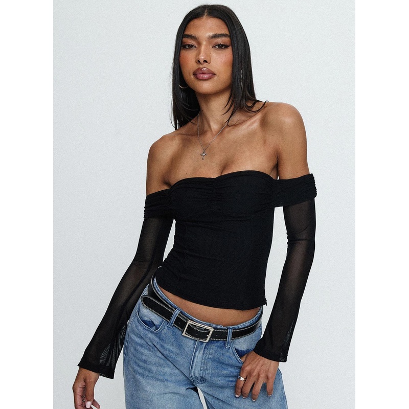 Saelan Off Shoulder Long Sleeve Top Black
