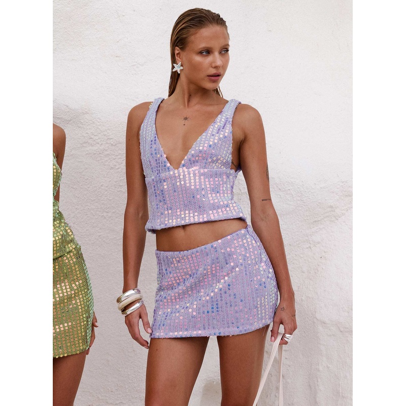Headliner Shimmer Mini Skirt Purple