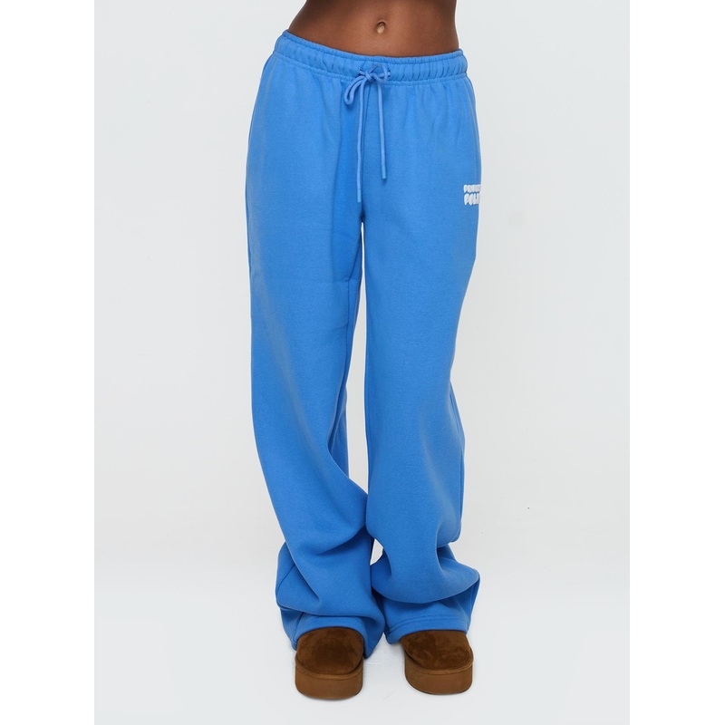 Princess Polly Wide Leg Track Pant Bubble Text Blue