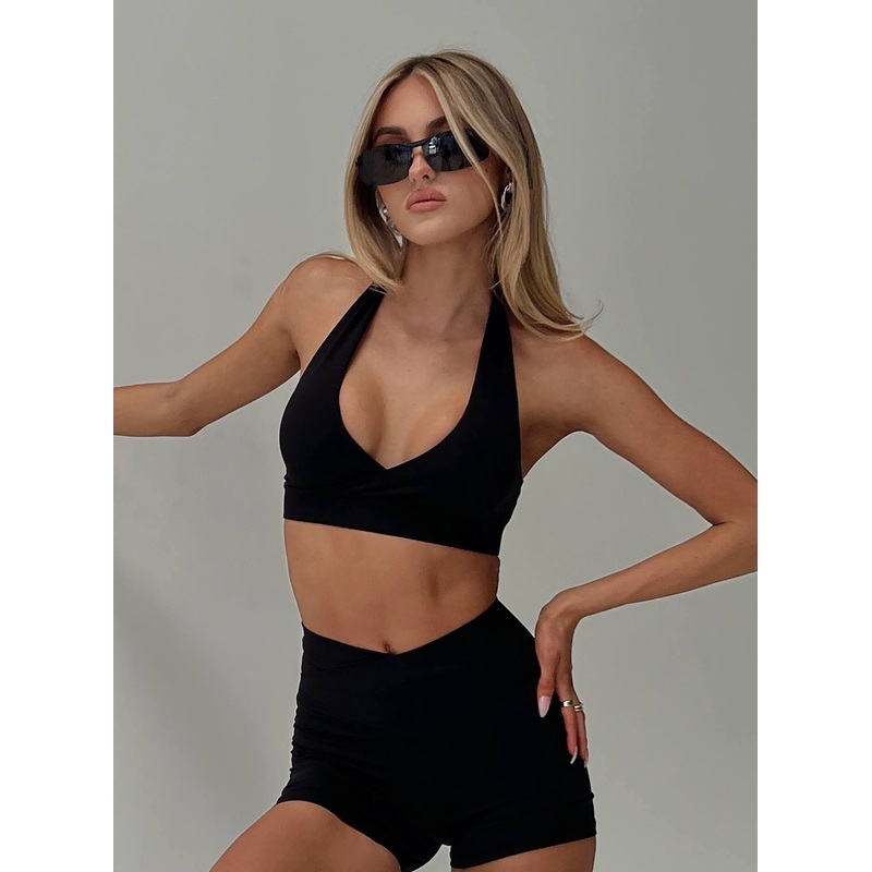 Return Serve Halter Active Top Black