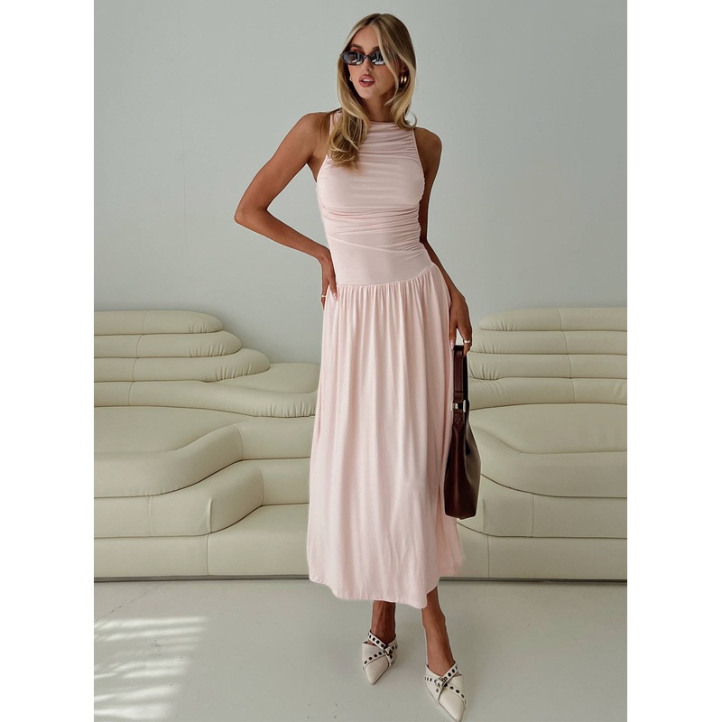 Reveur Ruched Maxi Dress Pink