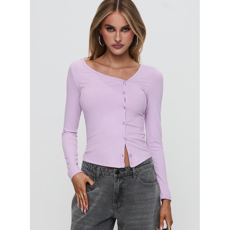 Sadira Long Sleeve Button Up Top Lilac