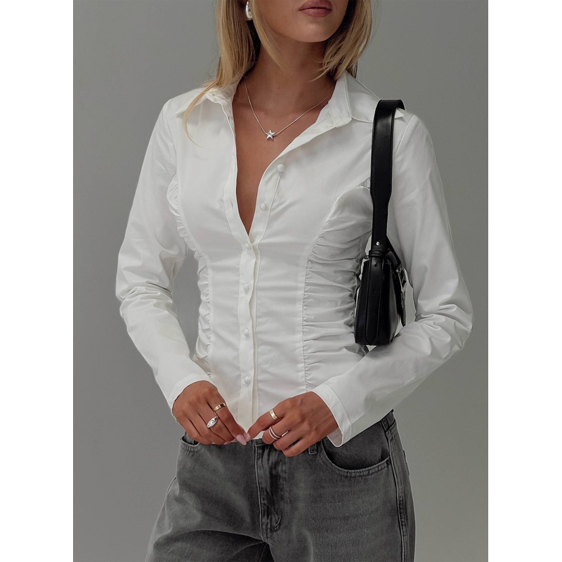 Stand Up Guy Long Sleeved Ruched Detail Top White