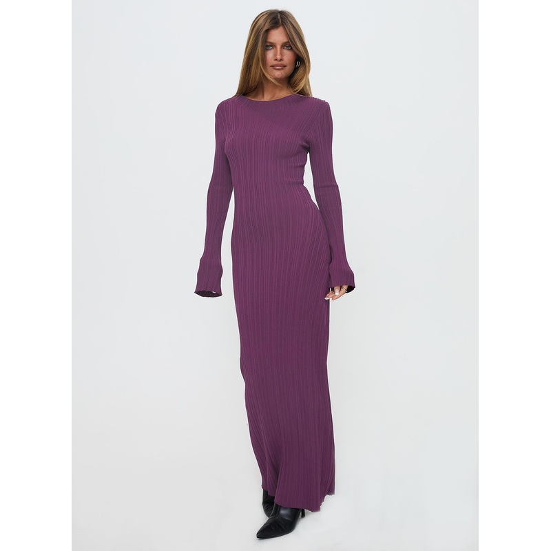 Tesley Long Sleeve Maxi Dress Burgundy
