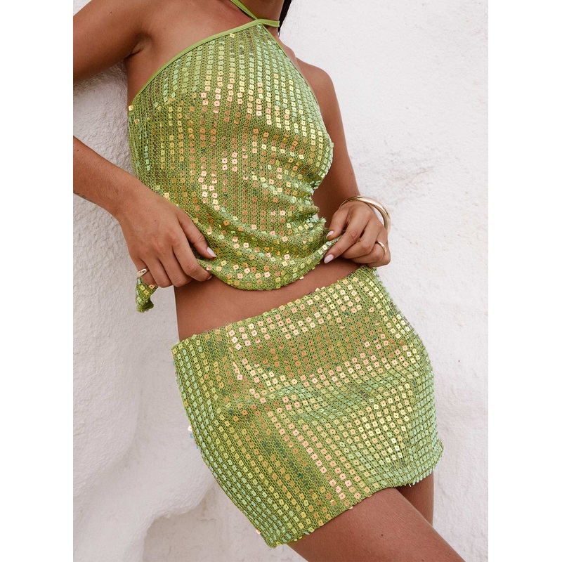 Zelaia Shimmer Mini Skirt Green