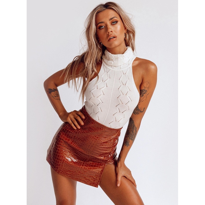 The Wren Mini Skirt Brown Croc