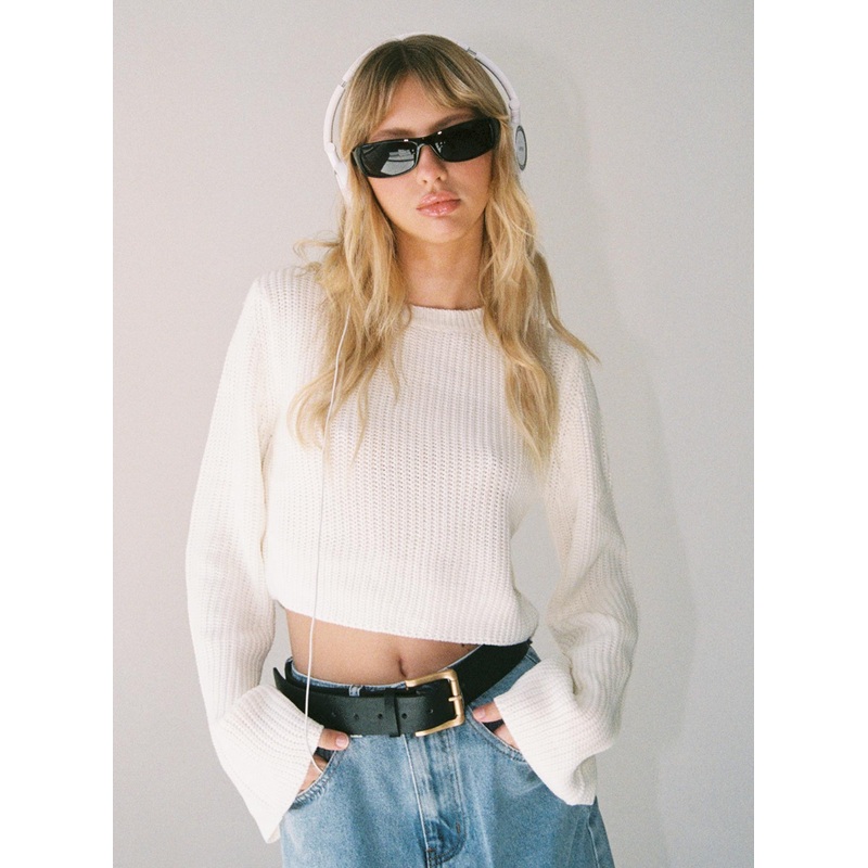 Coastline Cropped Sweater White