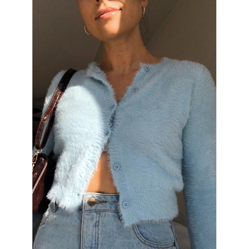Phoebe Cropped Cardigan Blue