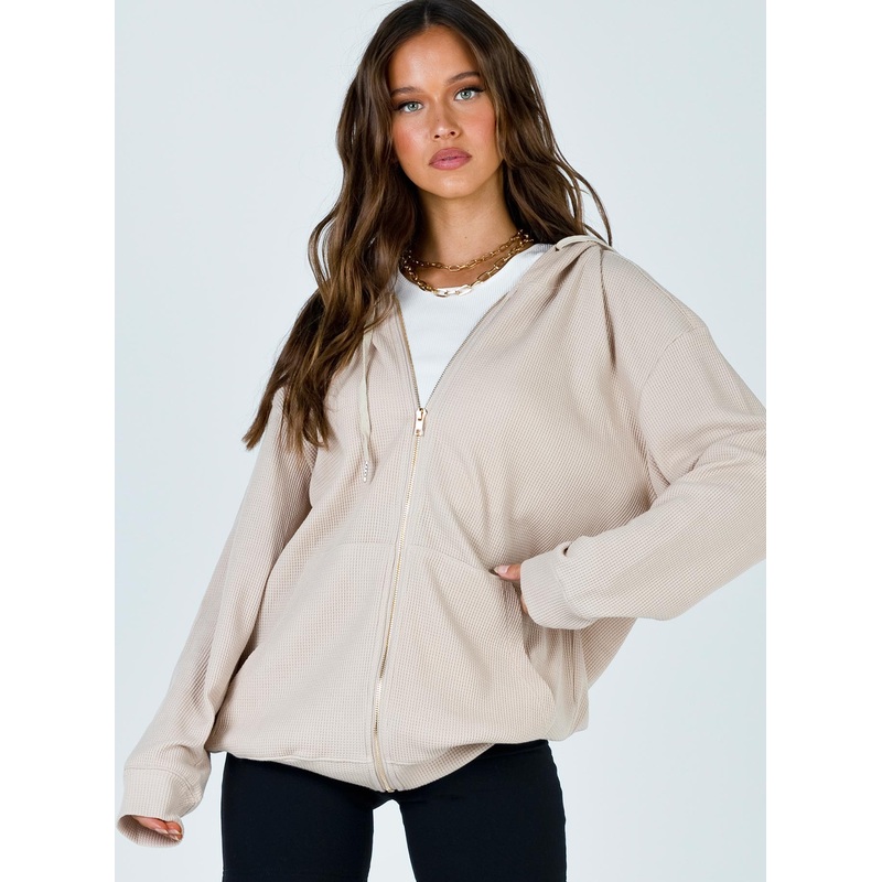 Audrey Oversized Zip Up Sweatshirt Beige