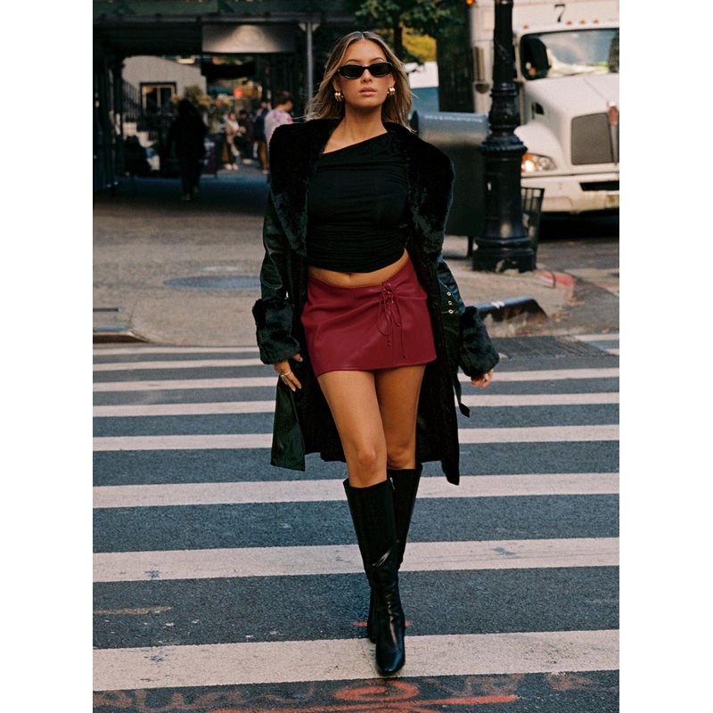 Brooklyn Faux Leather Long Coat Black