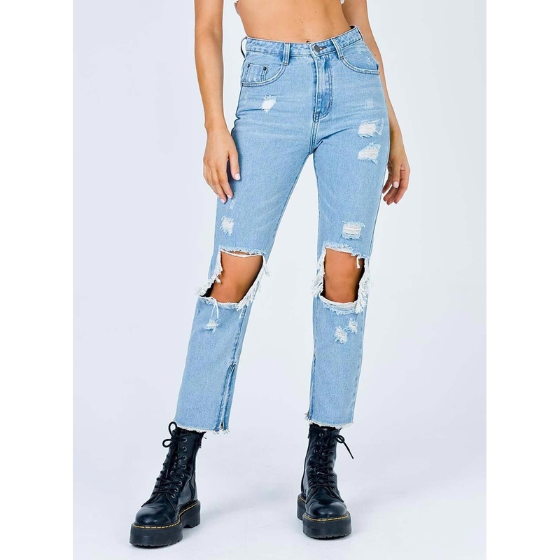Erissa Knee Rip Jeans Light Wash Denim