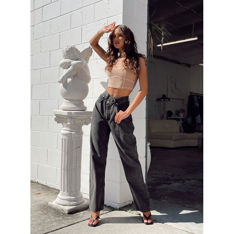 Holly Asymmetric Straight Leg Jean Black Denim