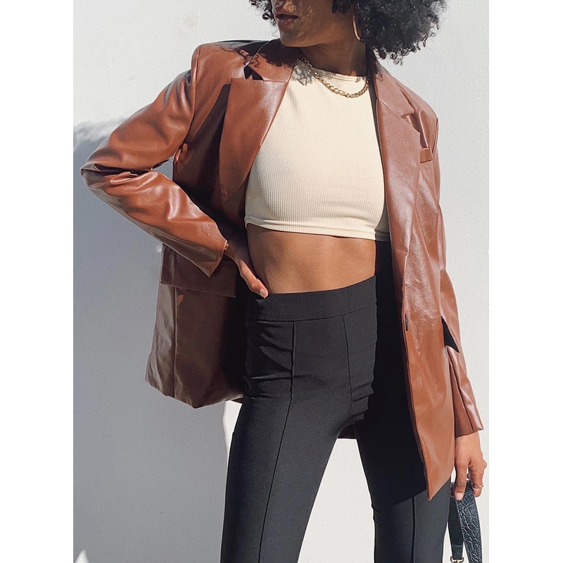 Jocelyn Faux Leather Blazer Brown