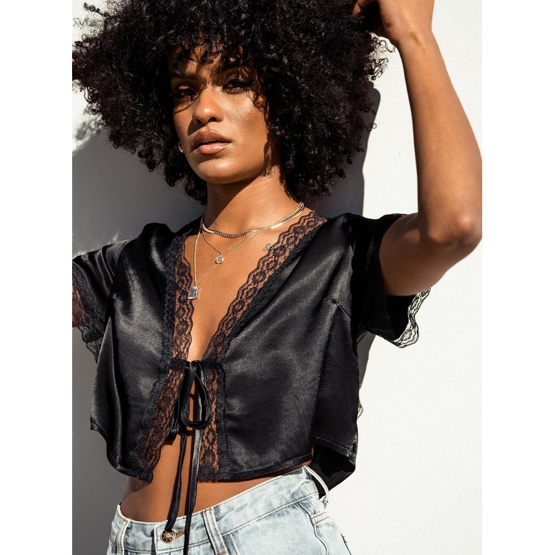 Vintage Tie Up Top Black