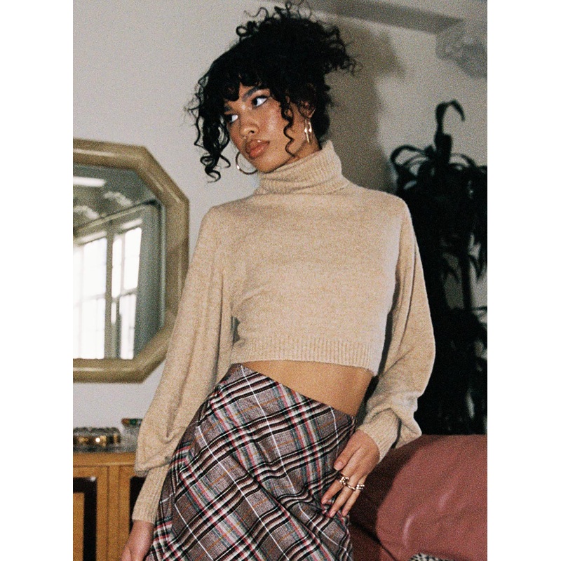 Zahara Cropped Turtleneck Sweater Beige