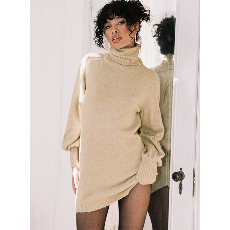 Zahara Sweater Mini Dress Beige