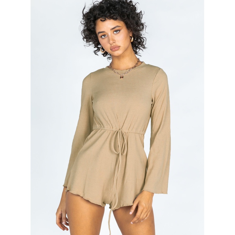 Aiken Long Sleeve Beige Romper