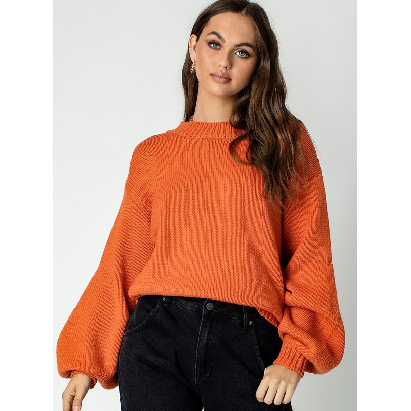 Harmony Balloon Sleeve Knit Sweater Orange