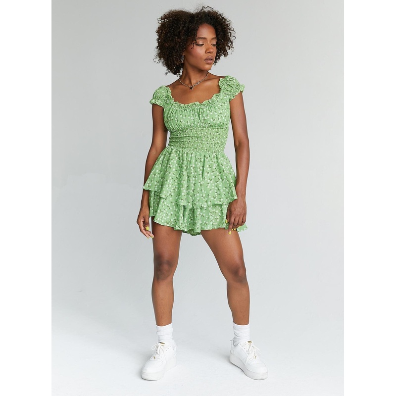The Love Galore Romper Green Floral