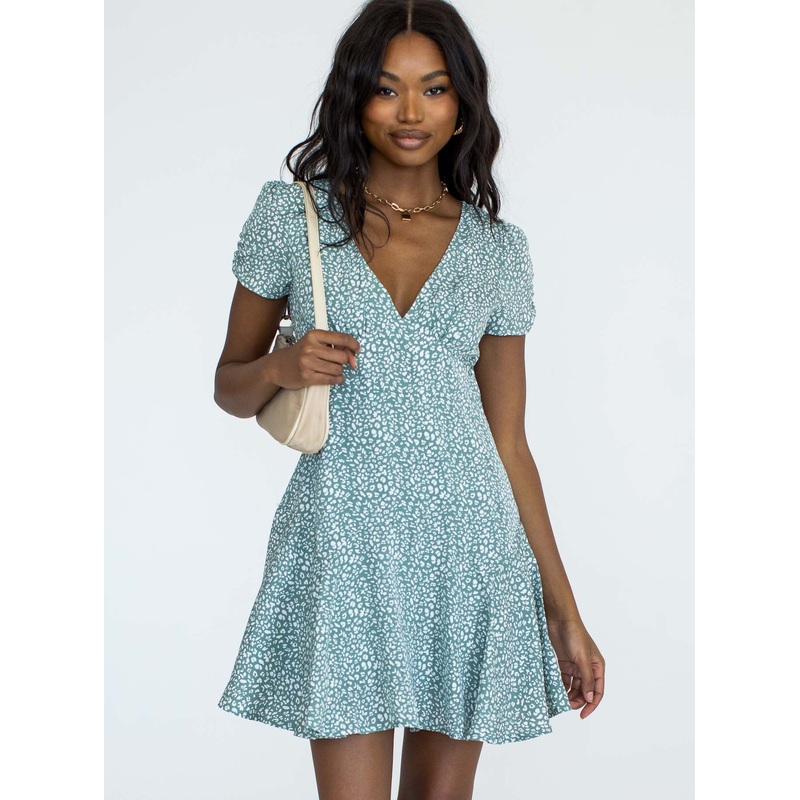 The Sting Mini Dress Green Leopard