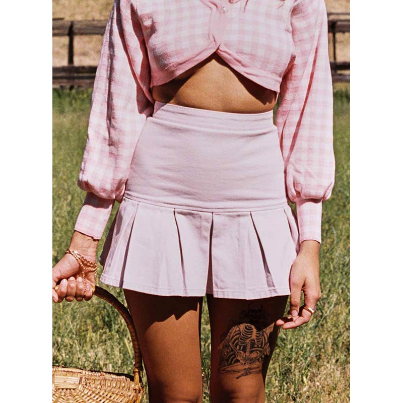 Rescue Me Pleat Denim Mini Skirt Pink