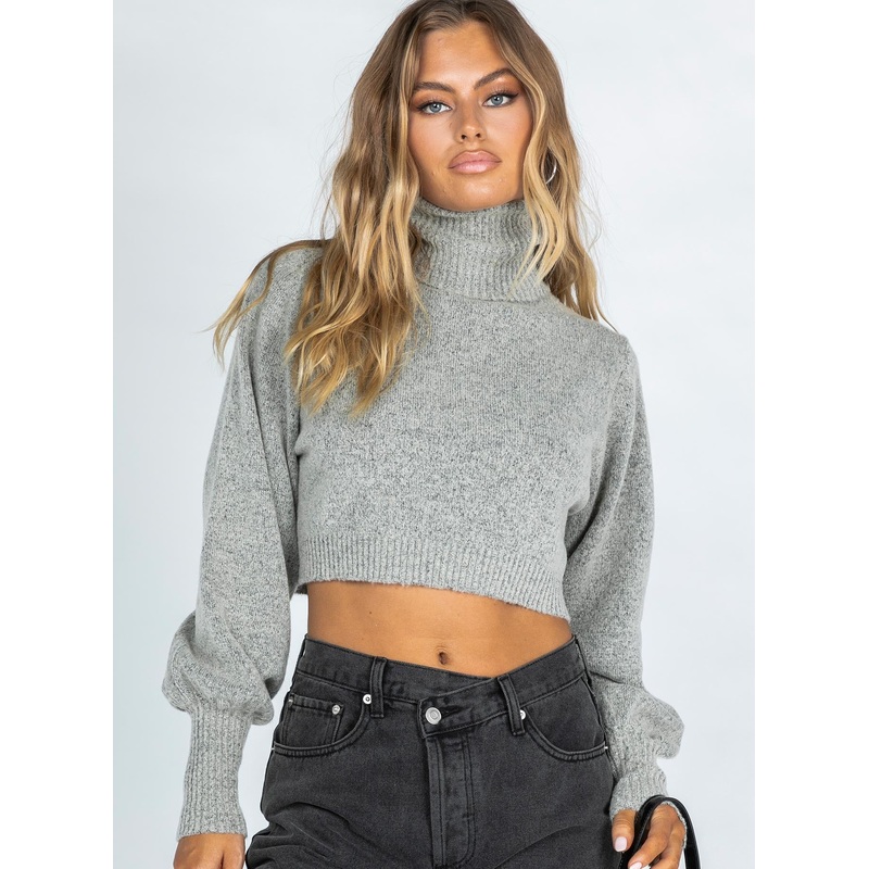 Zahara Cropped Turtleneck Sweater Grey