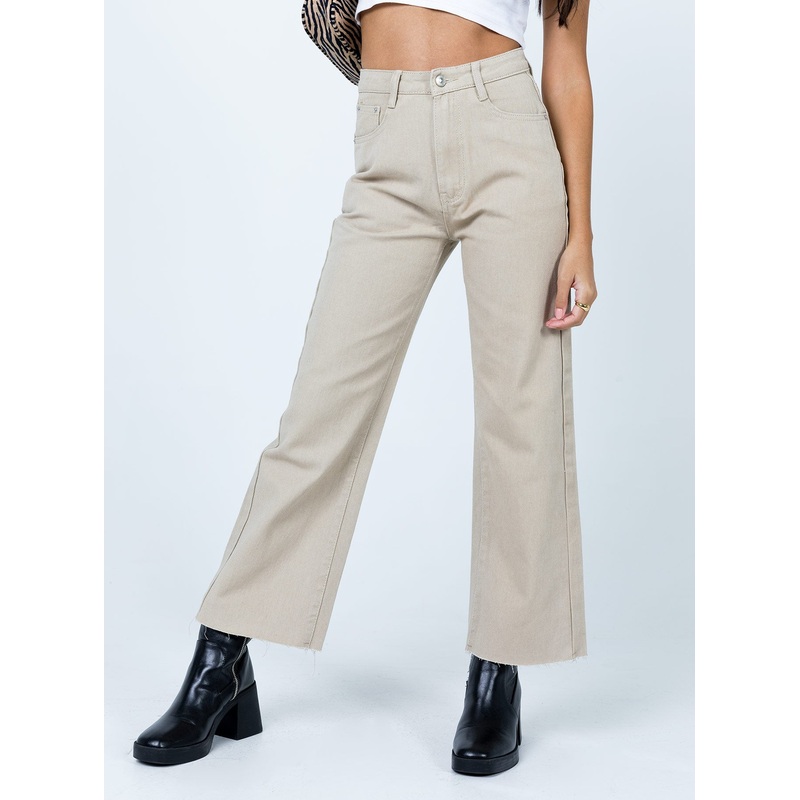 Cece Hammer Wide Leg Jeans Beige Denim