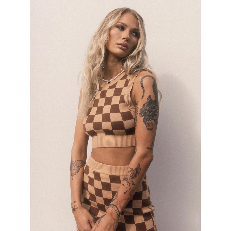 Luci Checker Vest Top Brown