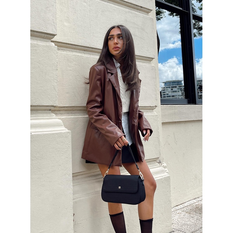 Morrison Faux Leather Blazer Brown