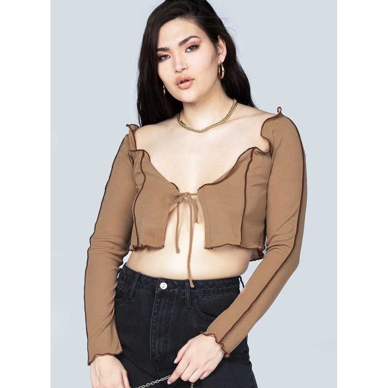 Veronica Tie Front Top Brown
