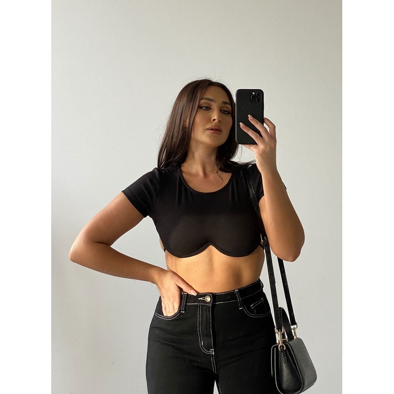 Becca Short Sleeve Crop Top Black