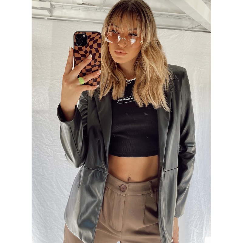 Morrison Faux Leather Blazer Black