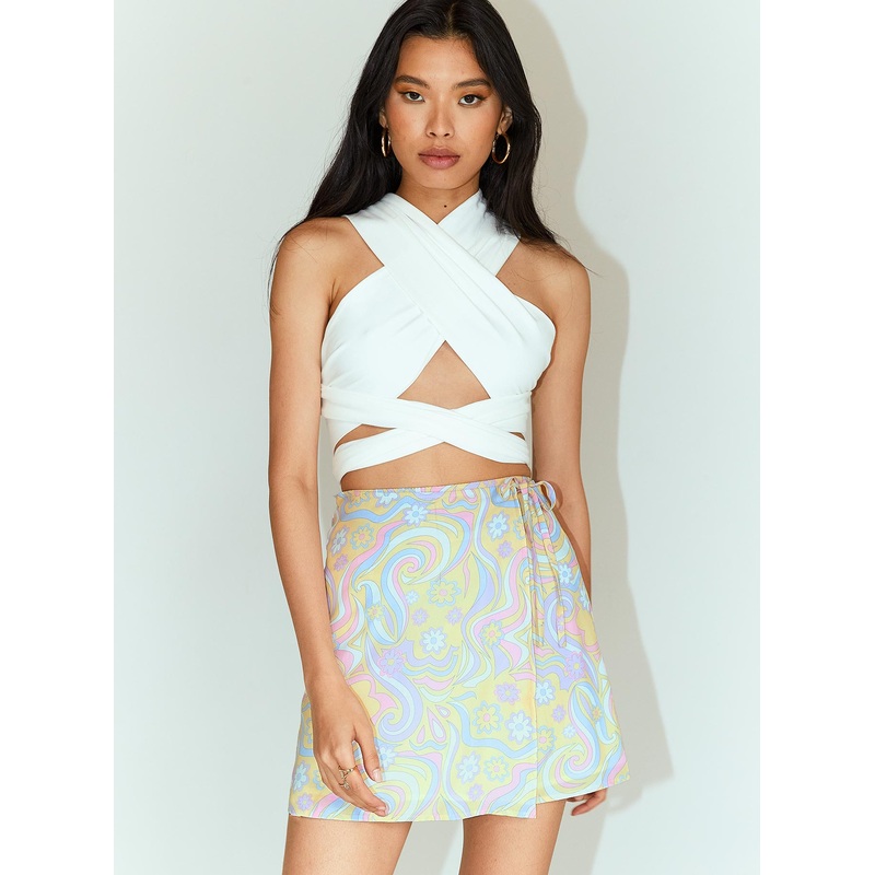 Retro Swirl Wrap Mini Skirt