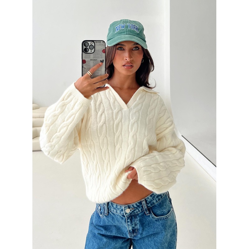 Brodey Collared Cable Knit Sweater Cream
