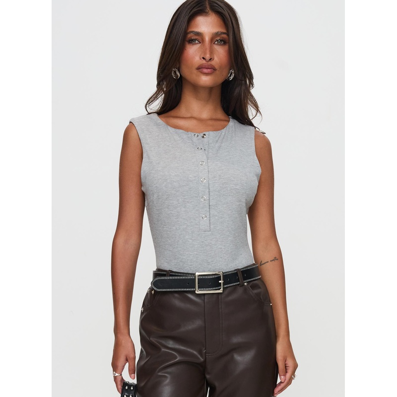 Good Impression Button Up Bodysuit Grey