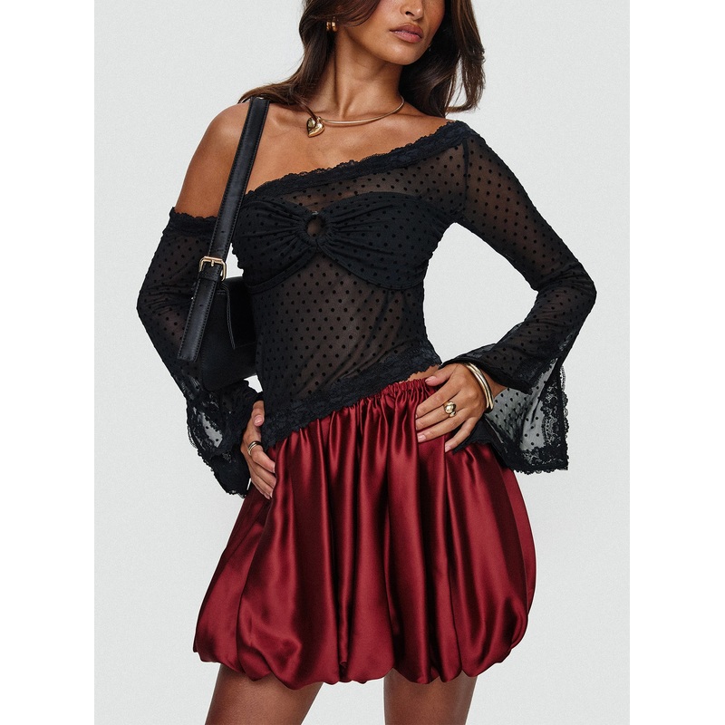 Rubee Bubble Hem Mini Skirt Red