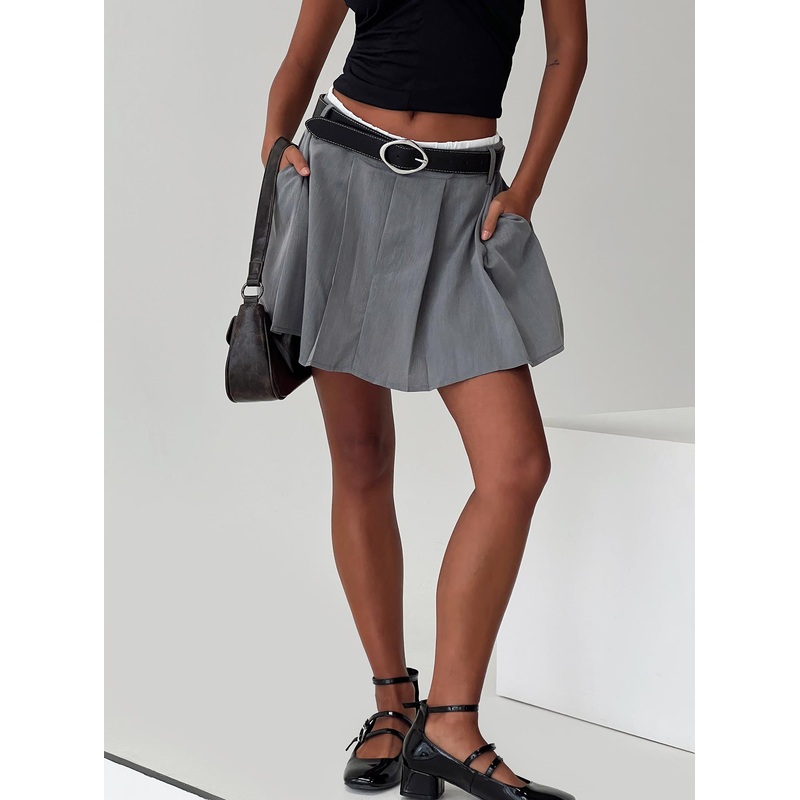 Simulations Pleated Mini Skirt Grey