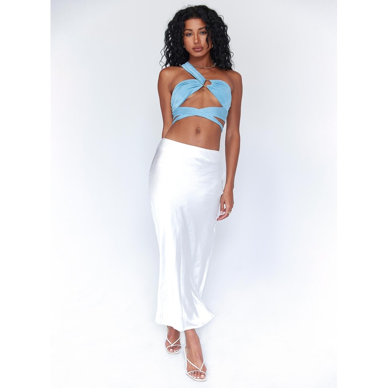 Tyra Satin Midi Skirt White