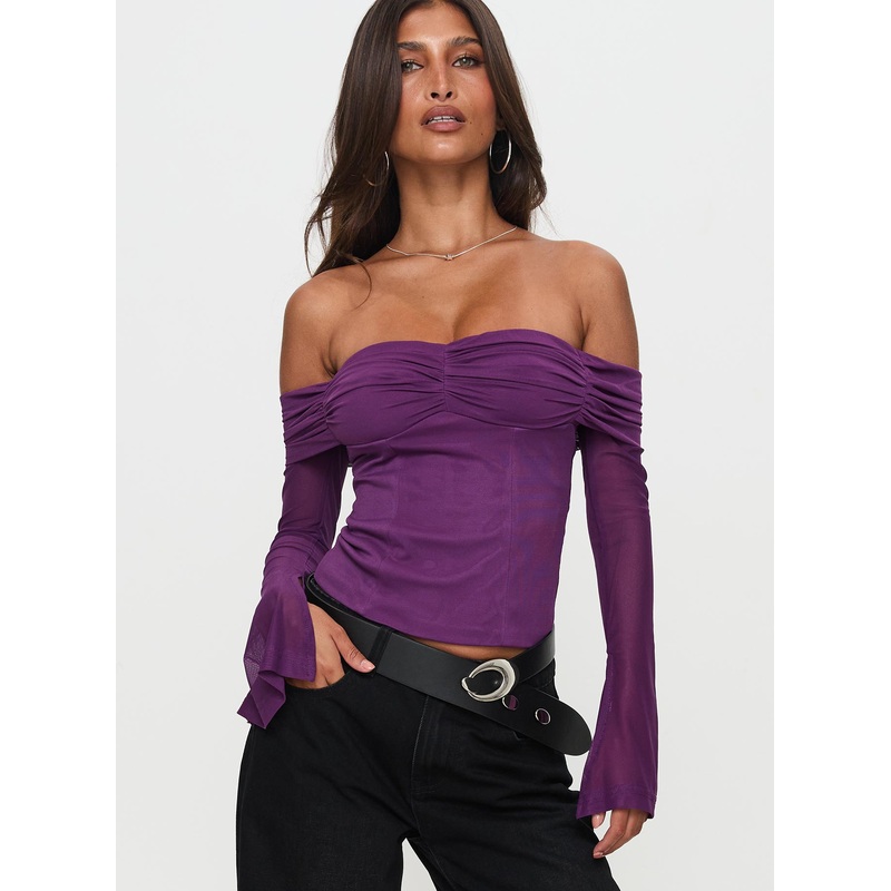 Wisterea Off Shoulder Long Sleeve Top Plum