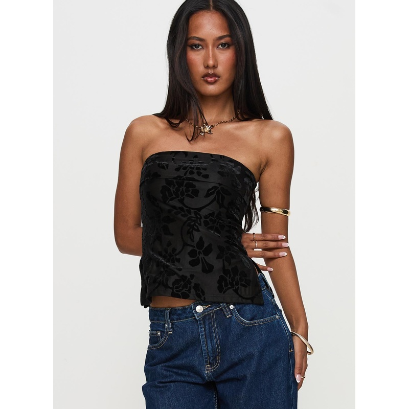 Attlee Strapless Top Black Floral